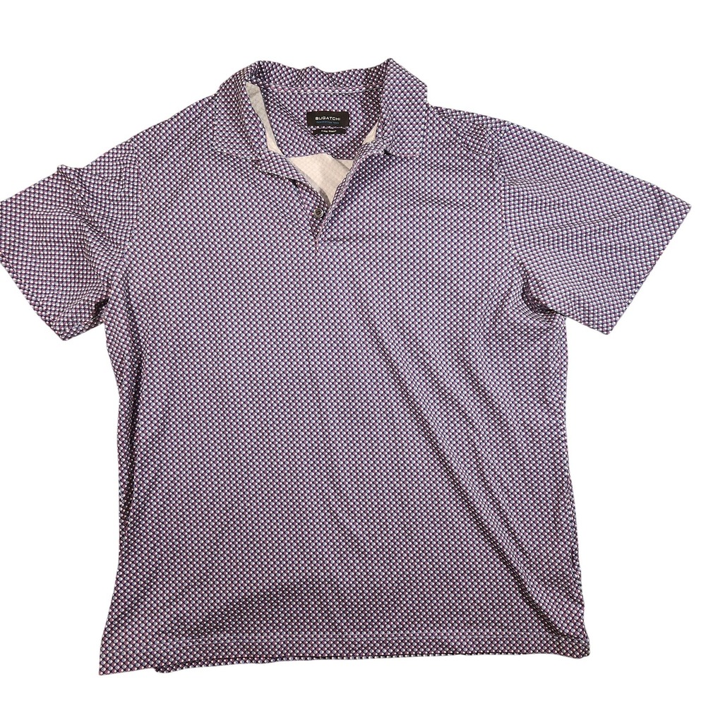 Bugatchi Polo Shirt Mens XL Plum OoohCotton Tech 8-Way Stretch Dot Print Golf